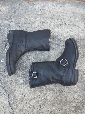 Frye Phillip Harness Short Ankle Boots Womens Size 6.5B Black Leather